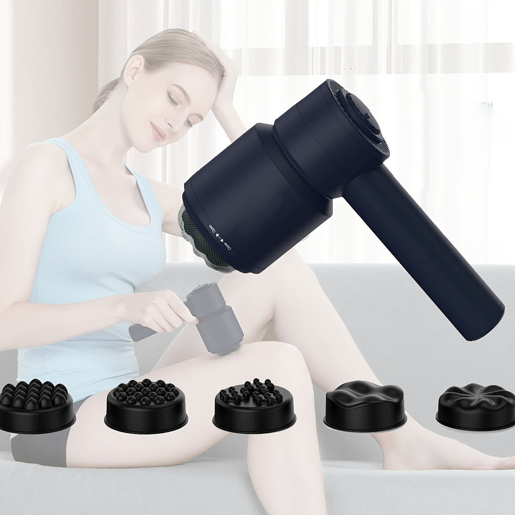 Cordless Handheld Body Massager With 5 Replaceable Heads(Black)