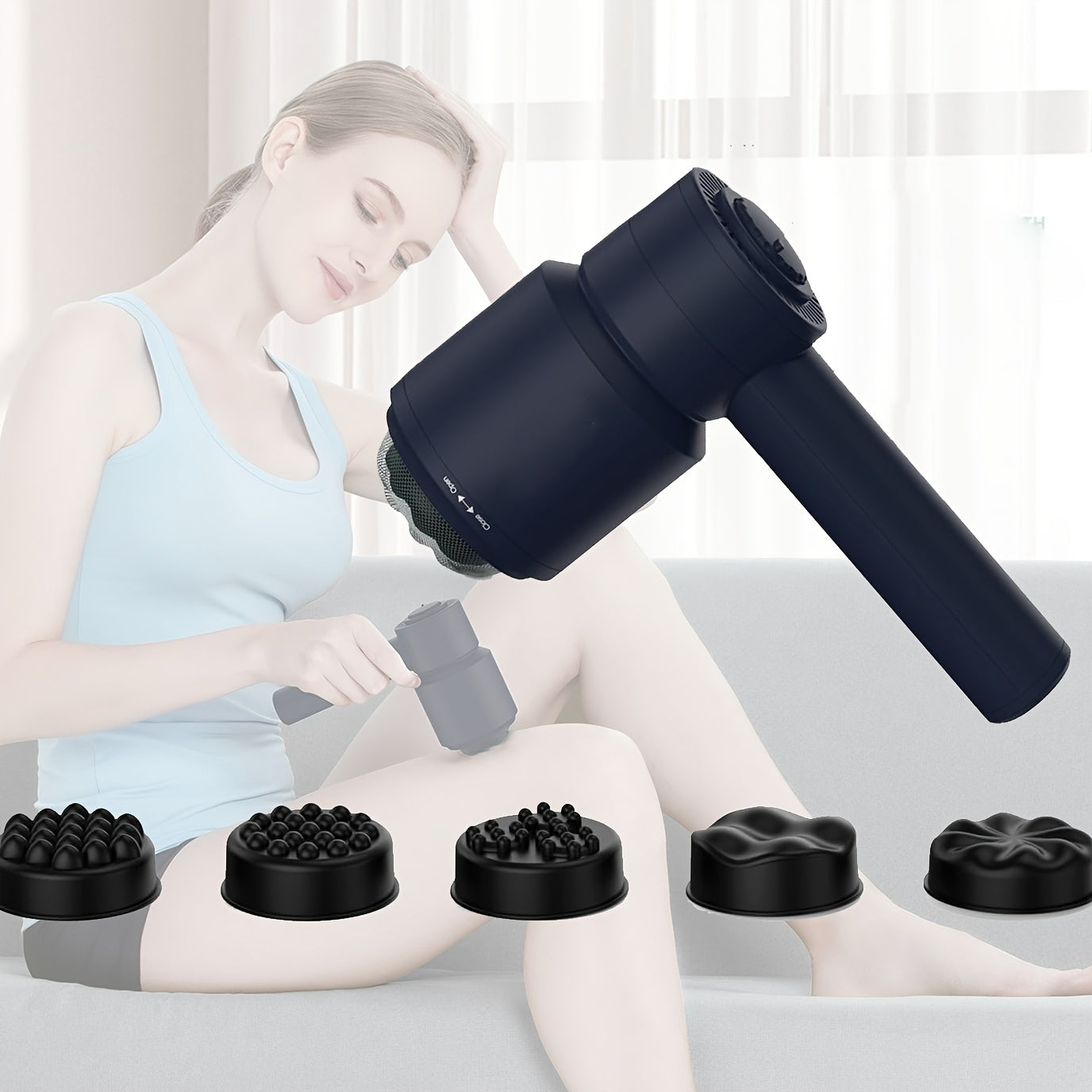 Cordless Handheld Body Massager With 5 Replaceable Heads(Black)