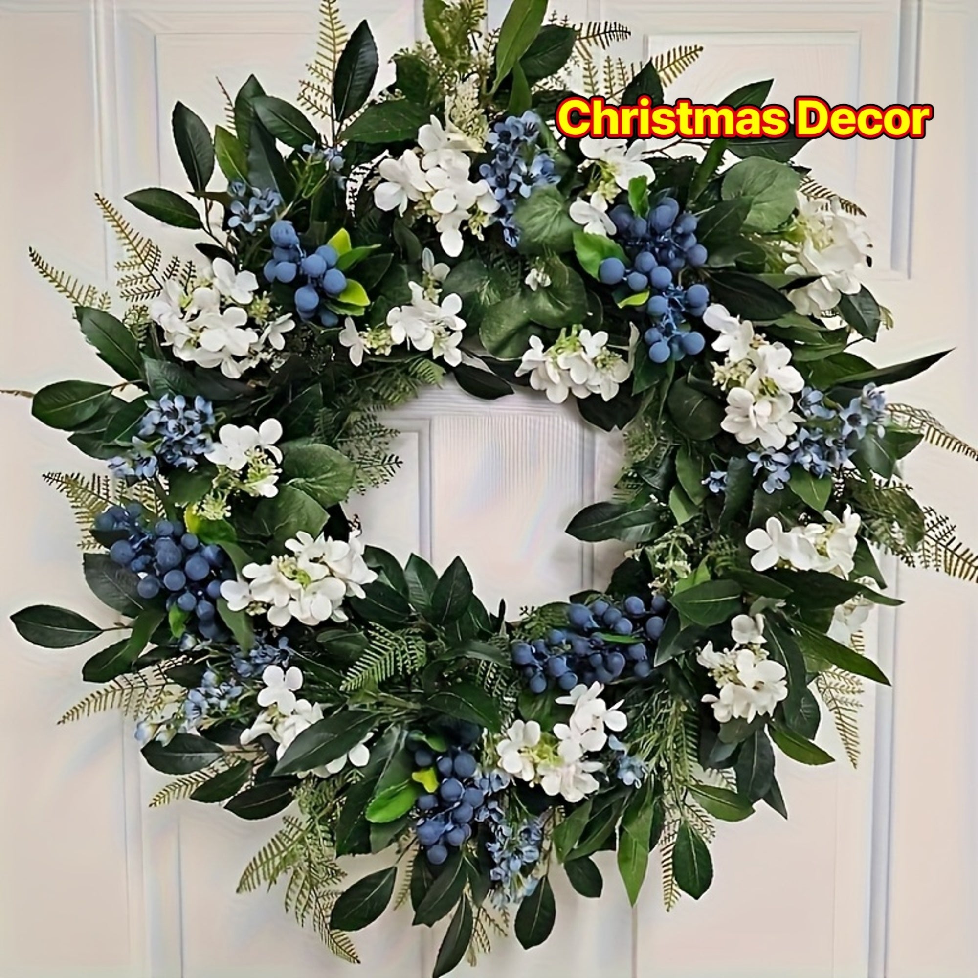 Christmas Wreath Door Hanging Blue White