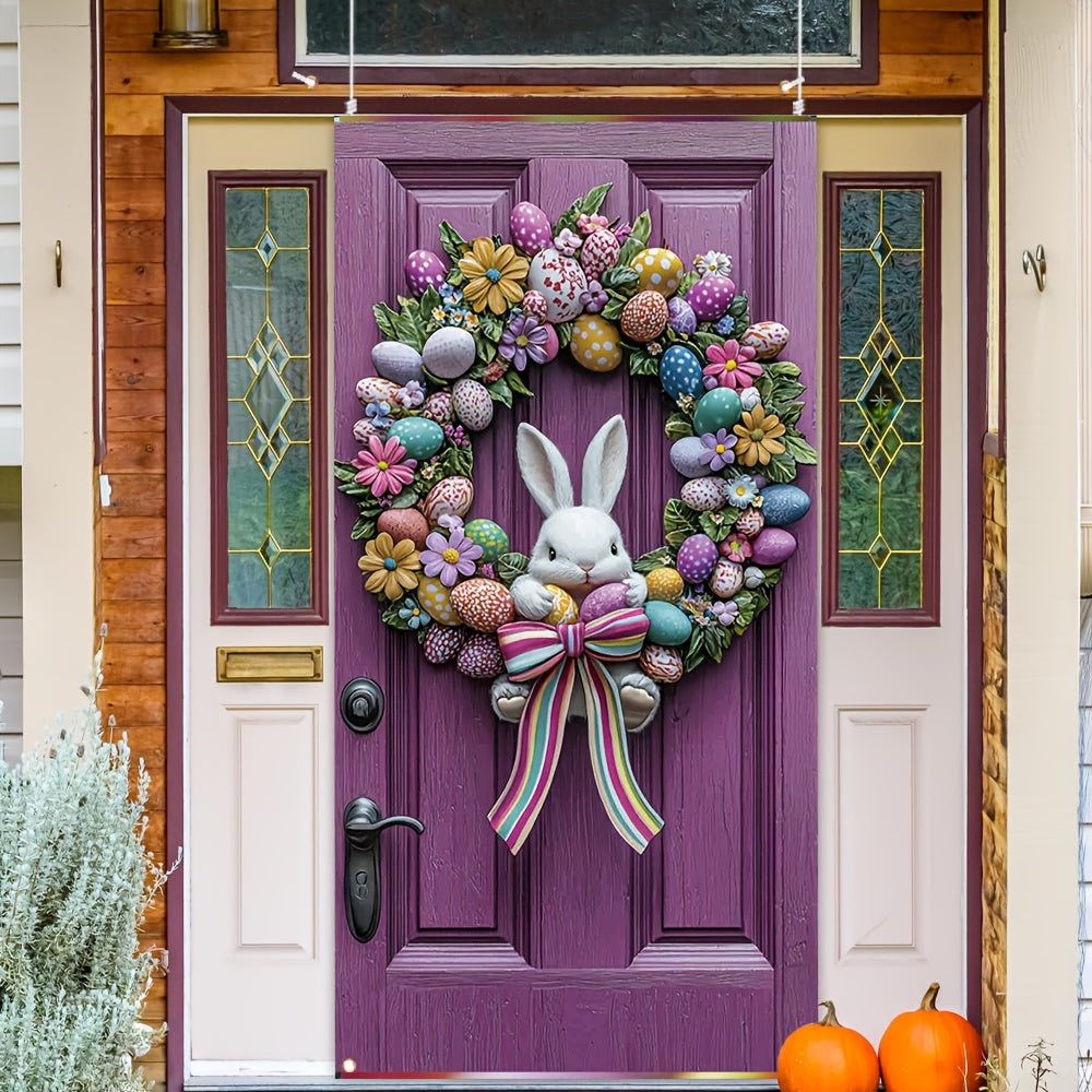Easter Floral Wreath with Cute Rabbit Accent