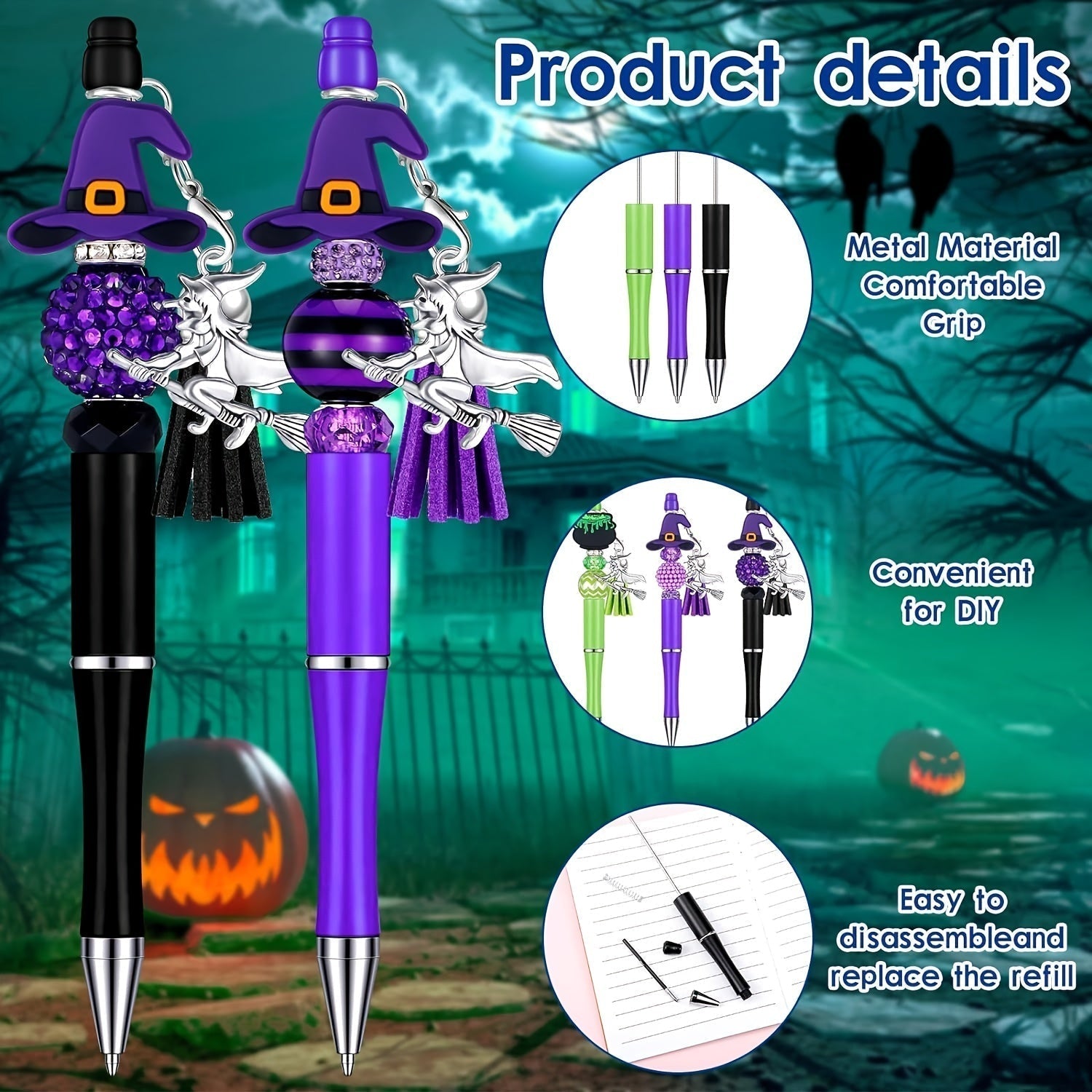 12Pcs Halloween Witch-Themed Bead Kit