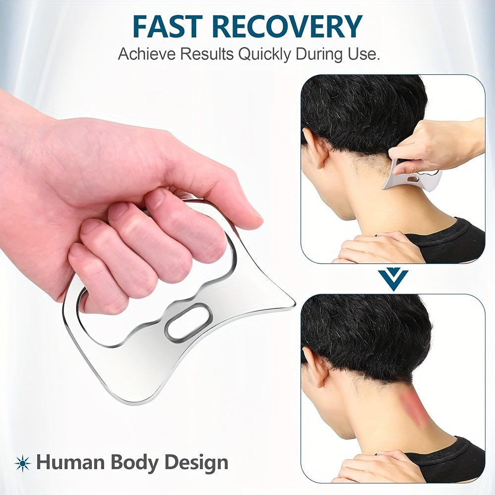 2Pcs Stainless Steel Gua Sha Massage Tool Set(Silver)