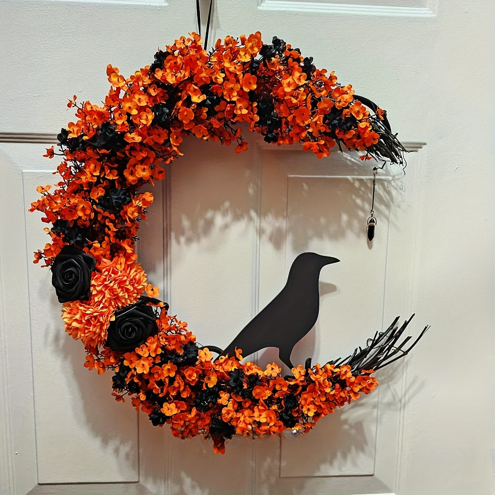 Halloween Moon & Crow Wreath Wall Decor