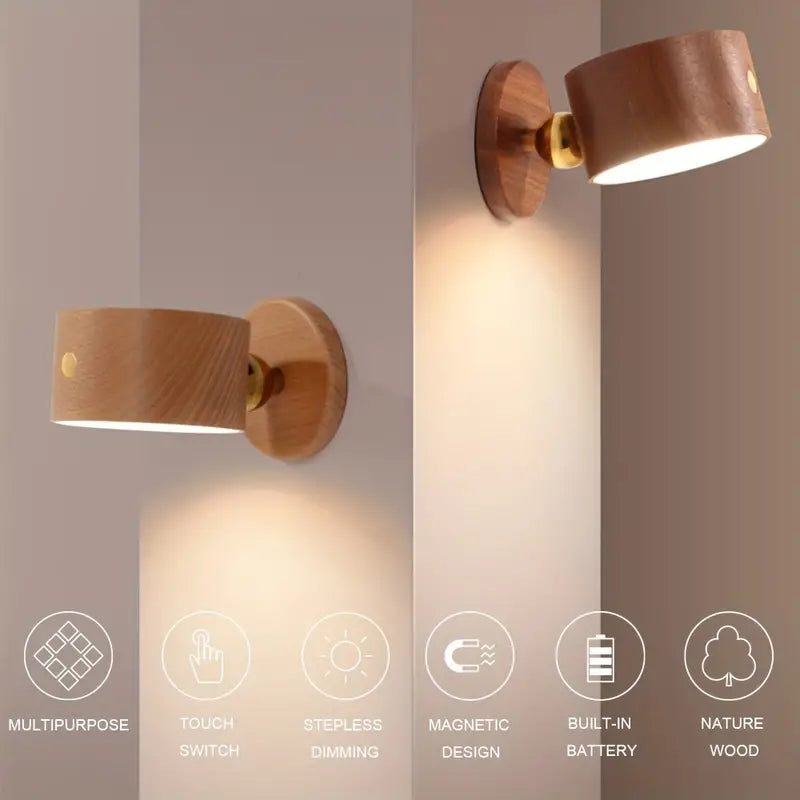 Wireless Sapele Wood Bedroom Reading Lamp in Sapele Wood color