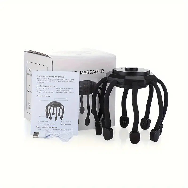 Rechargeable 8-Finger Scalp Massager - Black