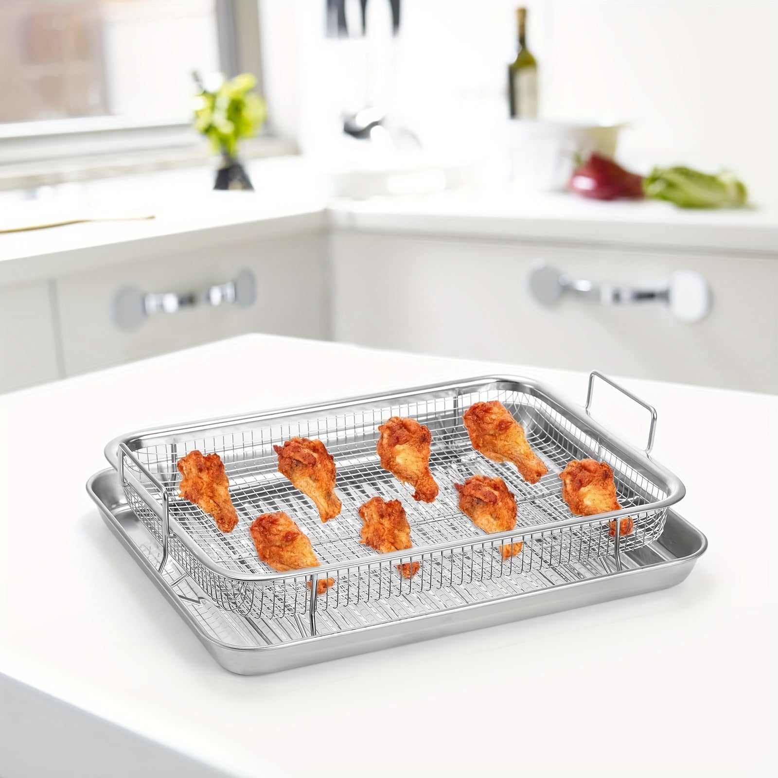 Stainless Steel Oven Grilling Basket with Double Handle