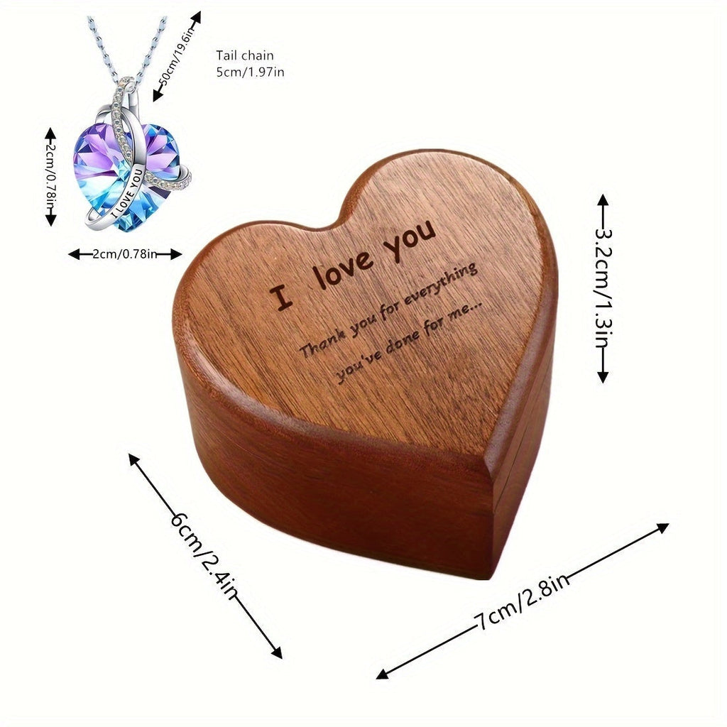 Heart-Shaped Bamboo Gift Box With Pendant Necklace