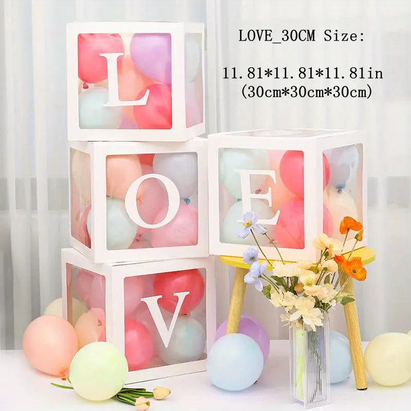 White LOVE Letter Wedding Decoration Set with Transparent Balloon Boxes (4 Boxes + LOVE Letters), 30cm