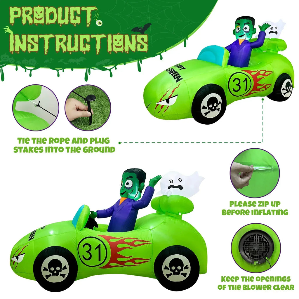 Halloween Inflatable Car Racing With Frank And Ghost
