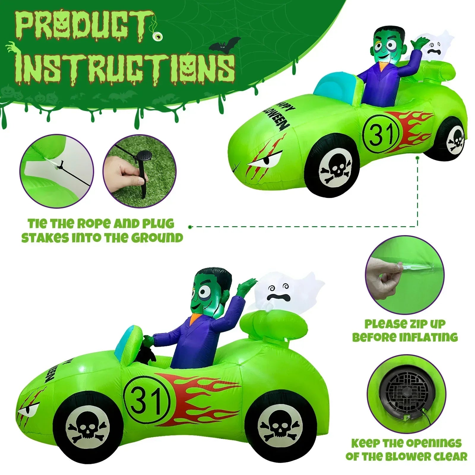Halloween Inflatable Car Racing With Frank And Ghost