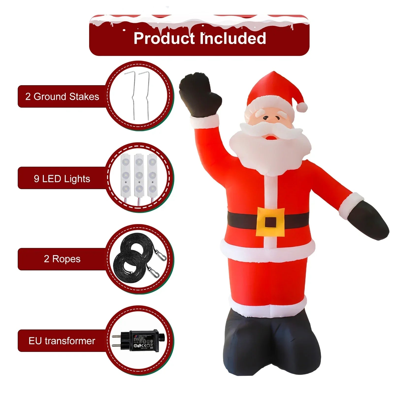 8Ft Tall Inflatable Santa Claus With 9 Led Lights