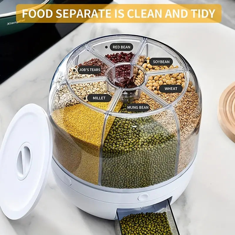 360° Rotating Cereal Dispenser with 6 Grids - White