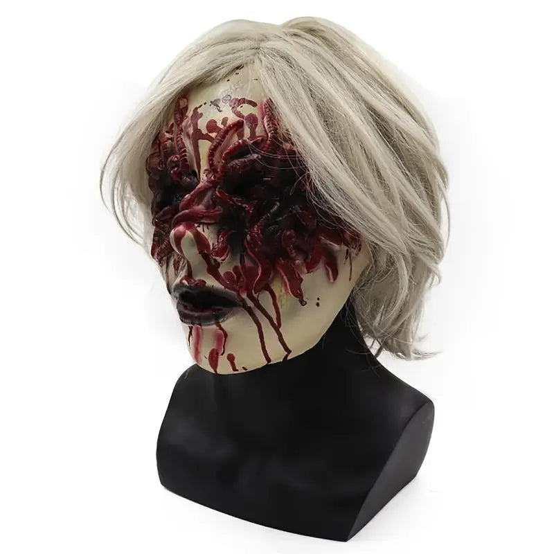 Spectral Elegance: The Haunting Beauty of a White-Haired Ghost Mask