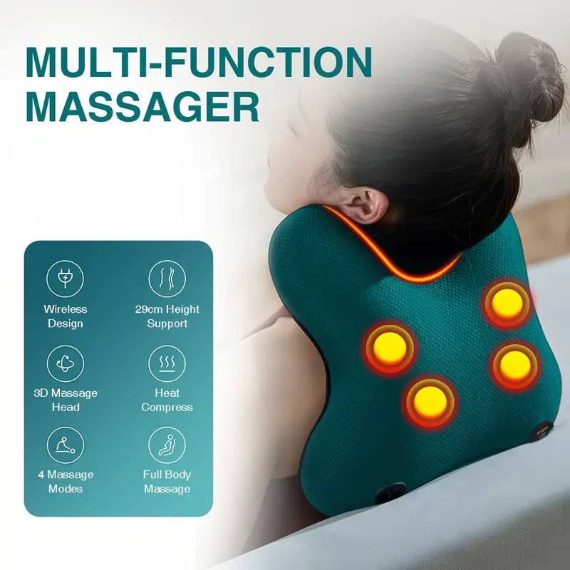 Cordless Shiatsu Back Massager with Heat - Green