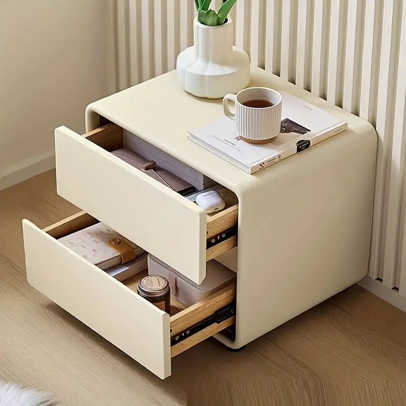 Bedside Table w/ Fabric Drawers - White
