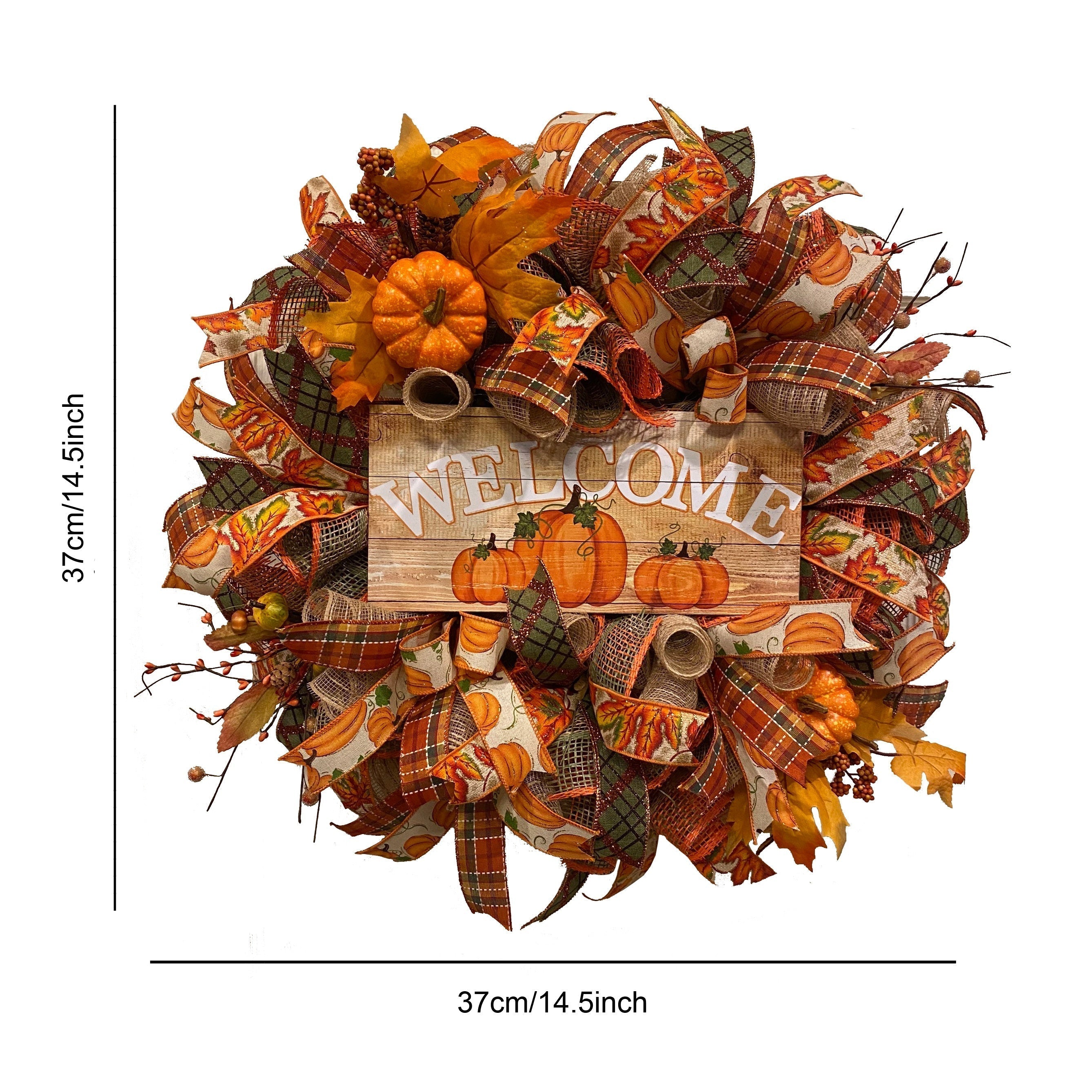 Fall Welcome Fabric Pumpkin Wreath Door Decor