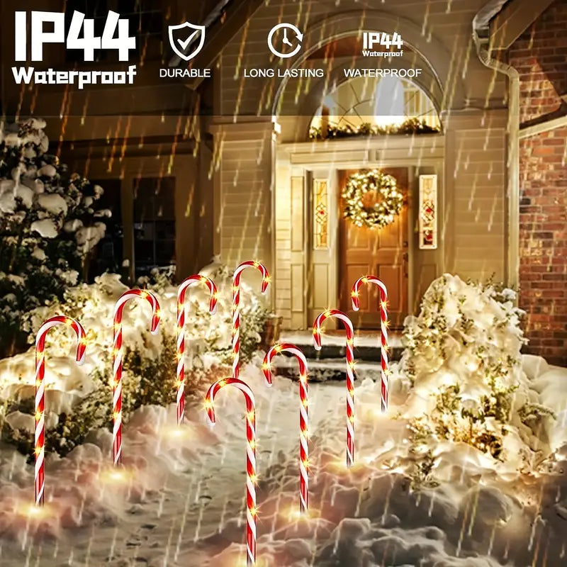 Set of 5 Solar-Powered Candy Cane Pathway Lights