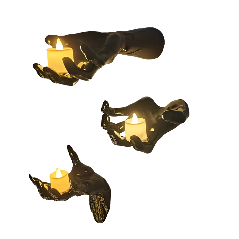 3-Pack Devil Hand Candle Holders with LED Tealights - Wall Decor