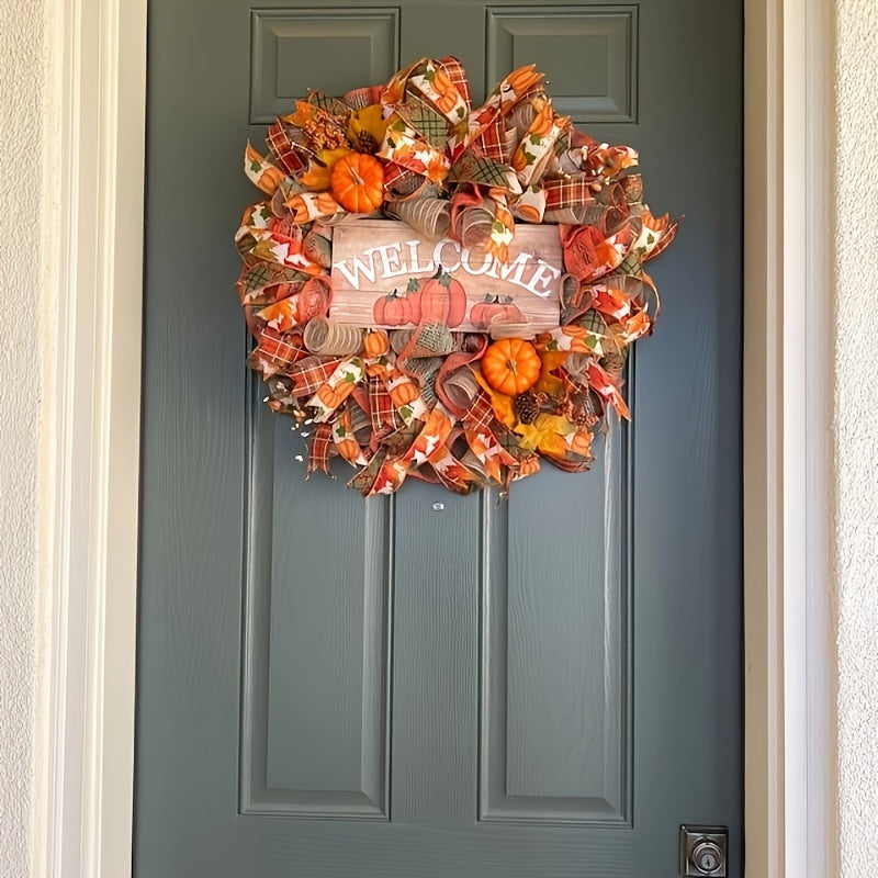Fall Welcome Fabric Pumpkin Wreath Door Decor