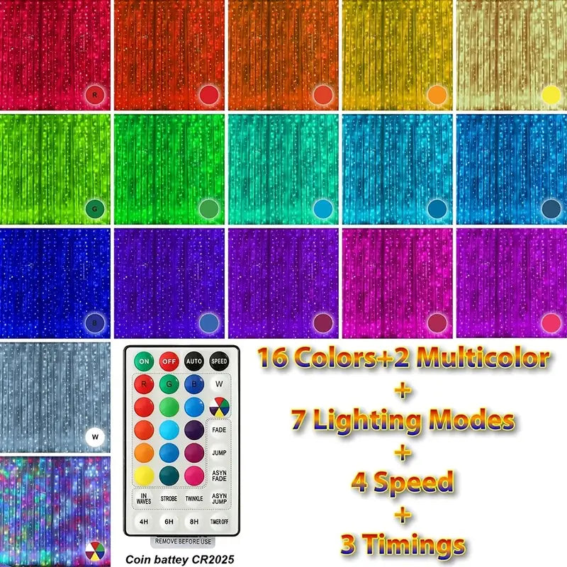 Festive Brilliance: 17-Color Christmas LED String Lights Curtain