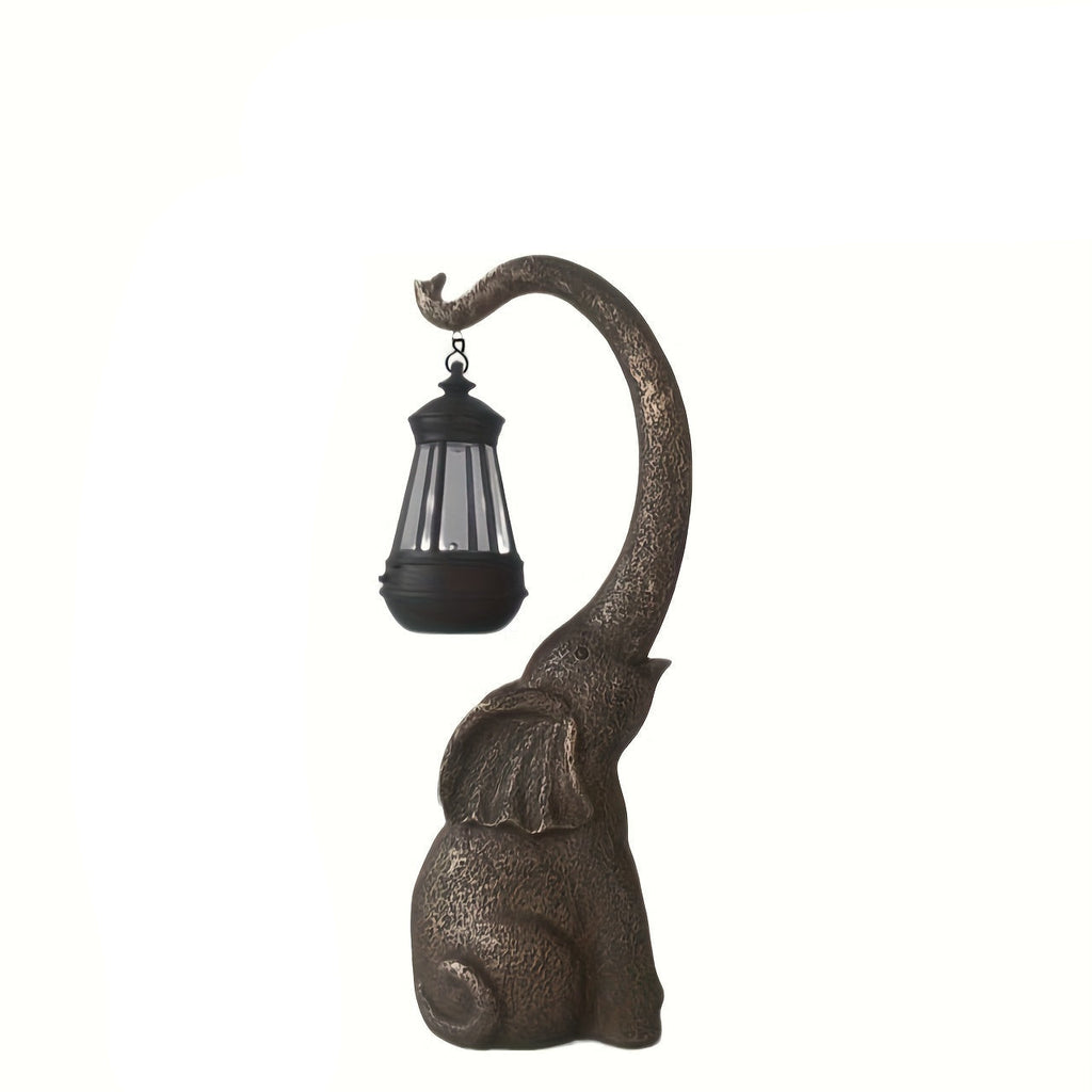 Solar Elephant Garden Light Sculpture With Lantern
