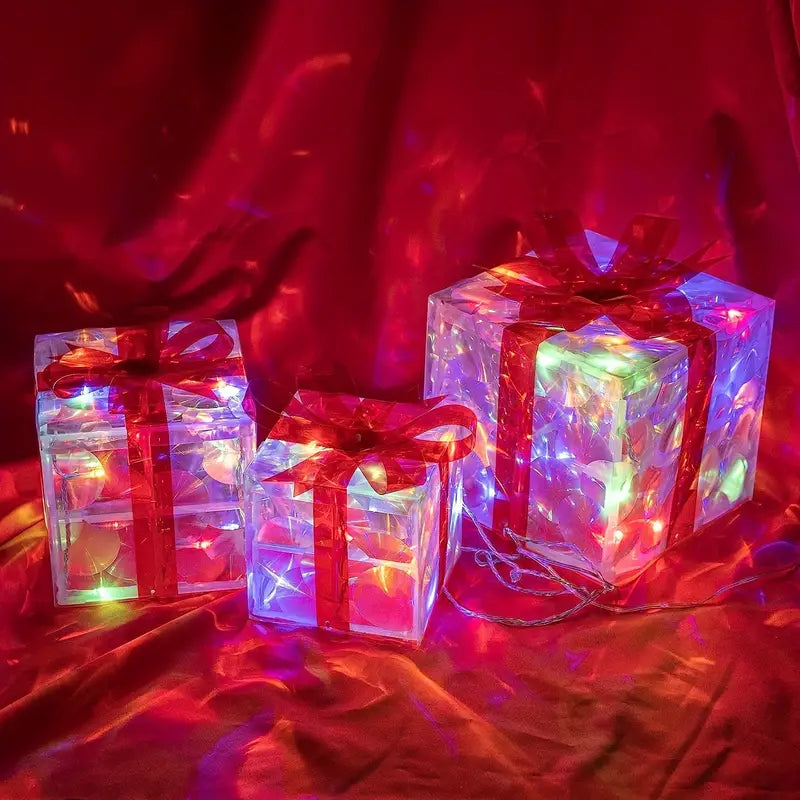 Twinkling Trio: Christmas Lighted Gift Box Set