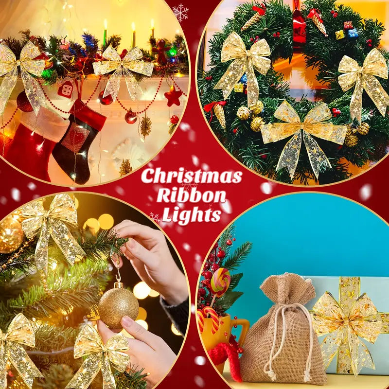 Christmas Ribbon Fairy Lights - Golden Garland