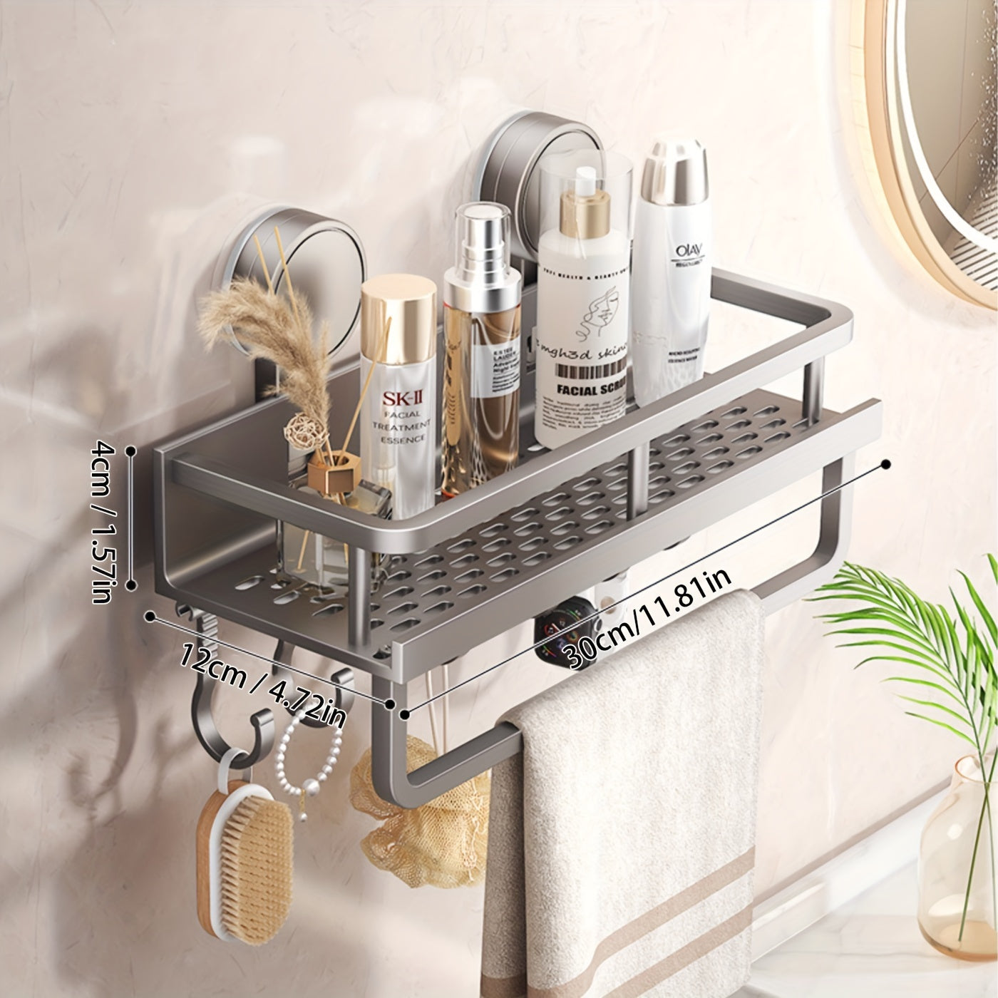 Rustproof Wall Mount Shower Caddy With Suction Cups