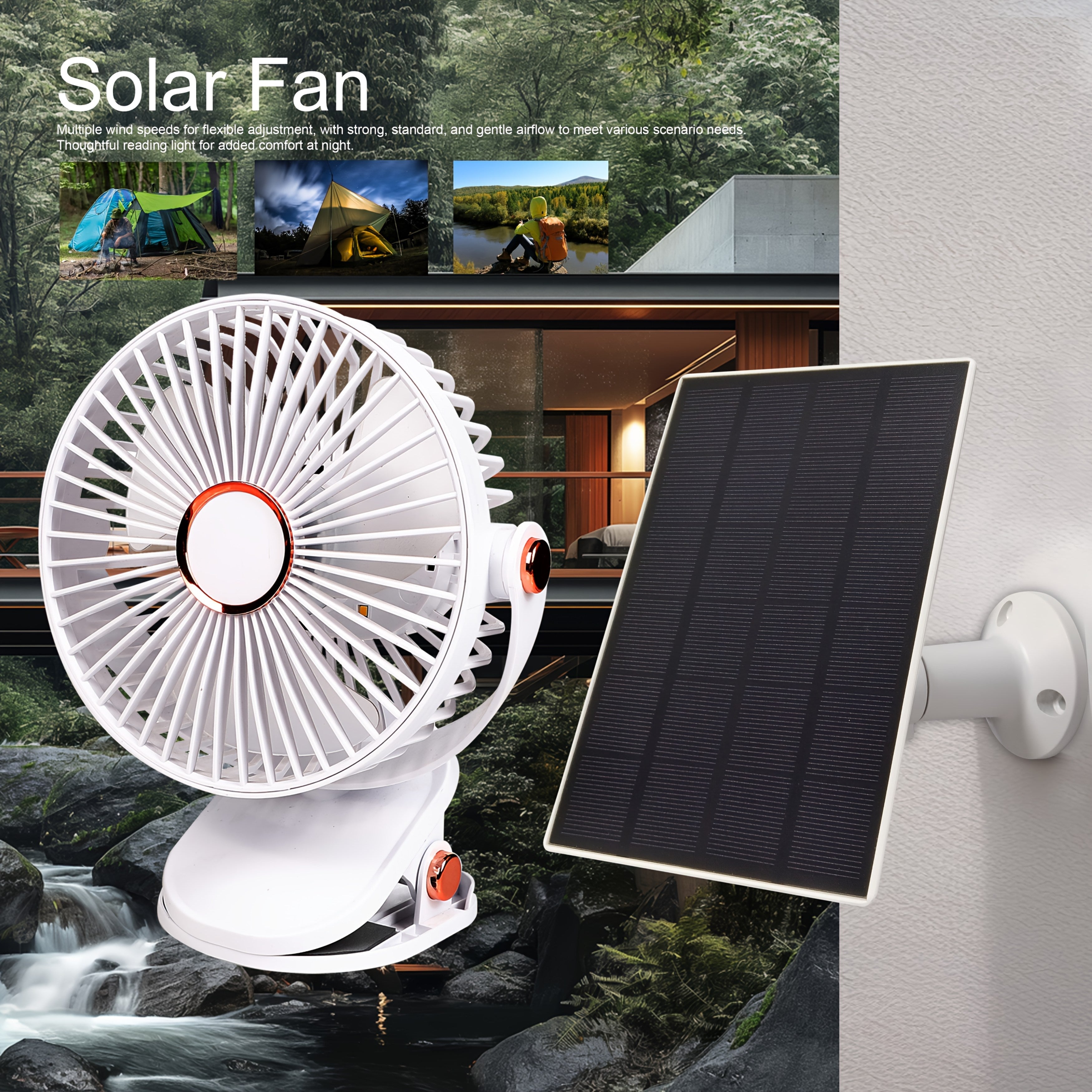 Solar Battery Camping Fan with Light Rechargeable