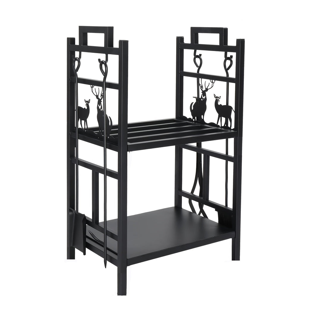 2-Tier Firewood Rack with Hooks