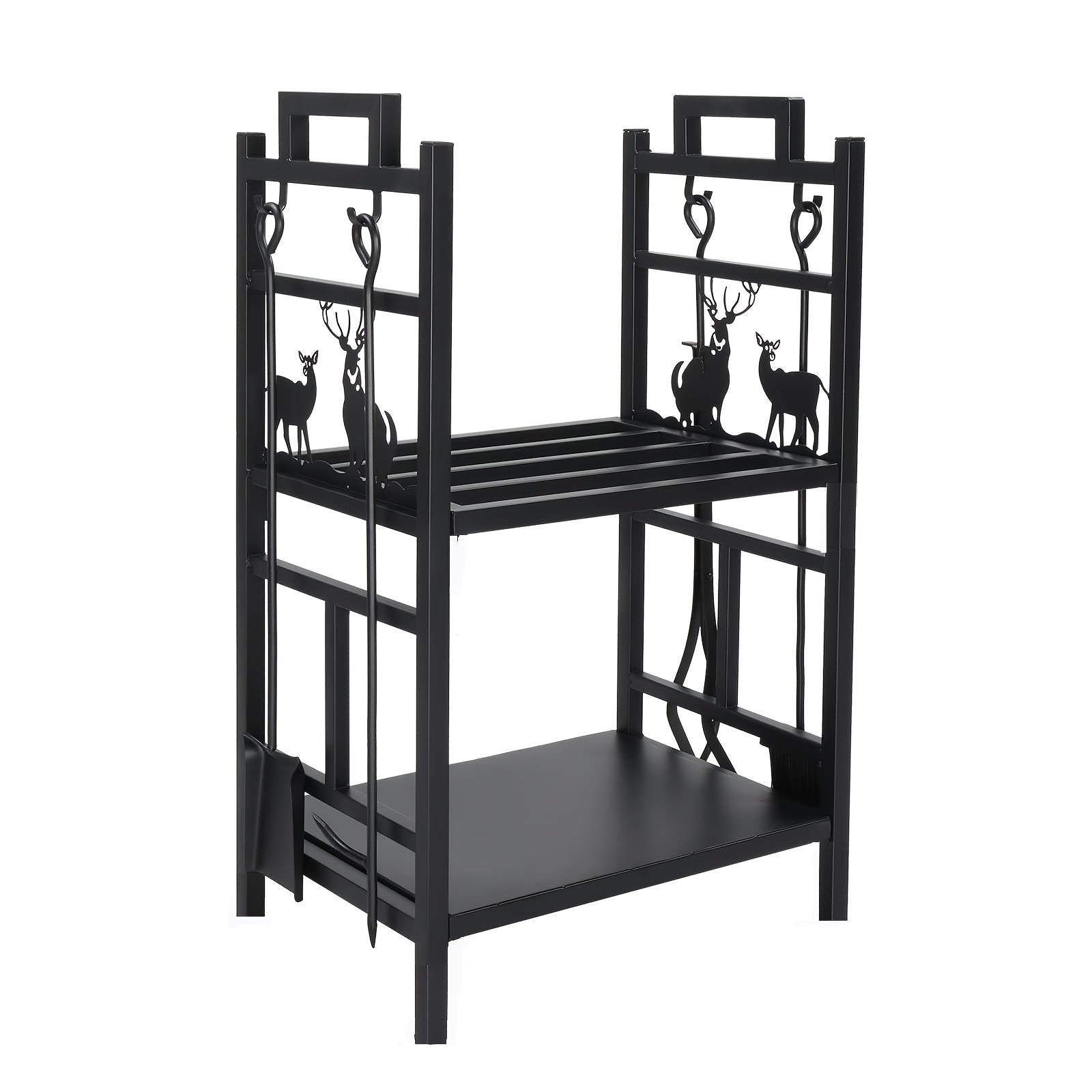 2-Tier Firewood Rack with Hooks