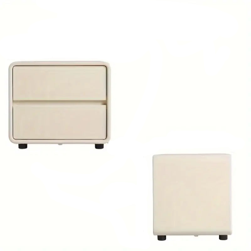 Bedside Table w/ Fabric Drawers - White