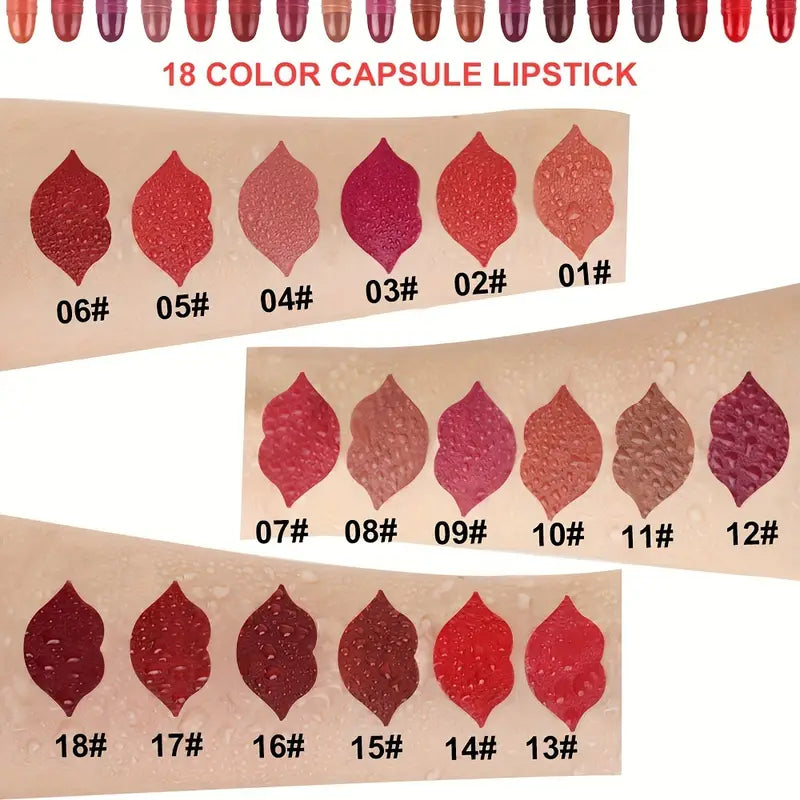 18pcs High-Pigment Matte Lipstick Set - Mini Capsule Collection for Long-Lasting Beauty