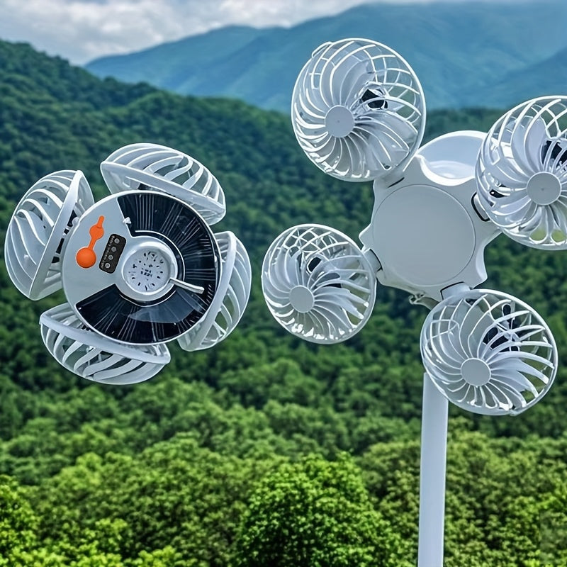 Solar Camping Fan with Light USB Rechargeable