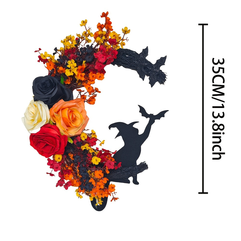 Gothic Halloween Wreath Witch Cat Moon Decor