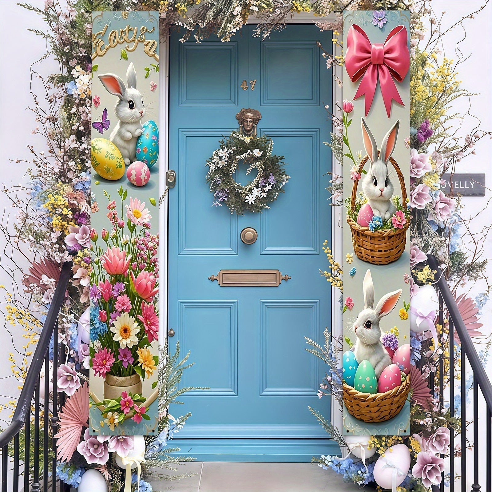 Easter Bunny Floral Door Banners 30x180cm