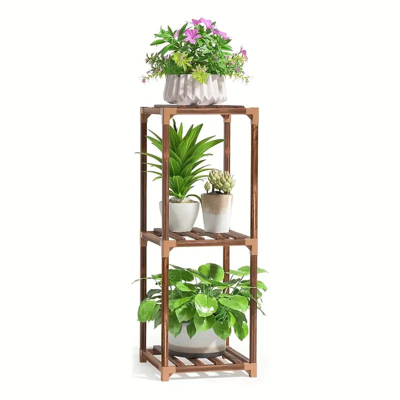 Botanical Bliss: Three-Level Timber Plant Display