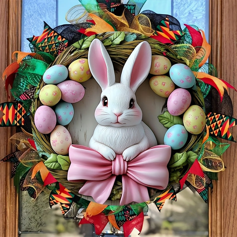 Pink Bunny & Egg Easter Wreath Wooden Decor