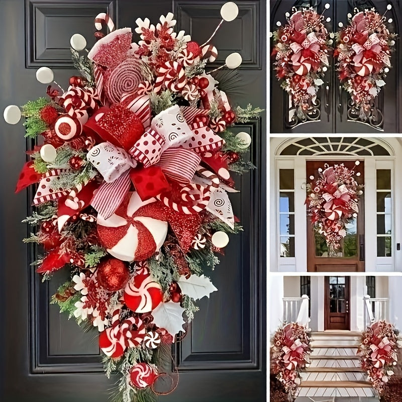 Candy Cane Christmas Wreath Red & White Ornament