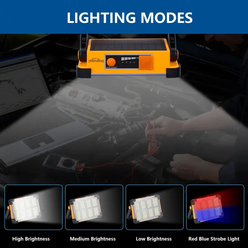 Degruand Rechargeable LED Solar Work Light - Portable Ultra Bright Floodlight