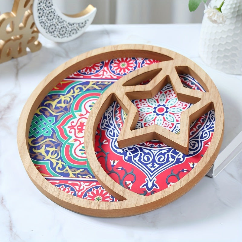 Eid Mubarak Wooden Dessert Tray with Star & Moon