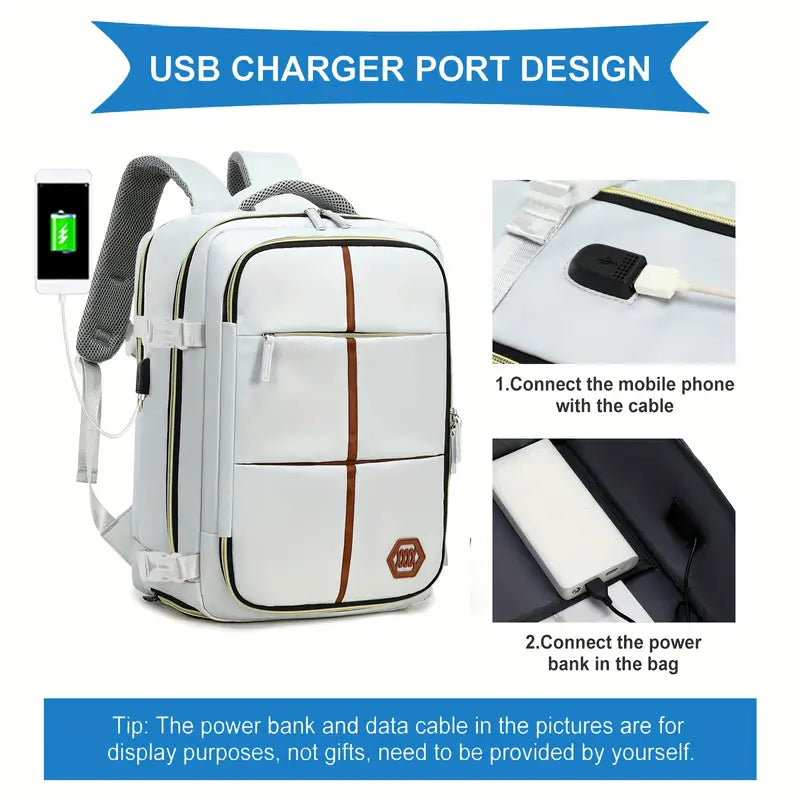 Travel Backpack with Airline-Approved Laptop Compartment and Shoes Compartment - Silver Gray and Chest Bag