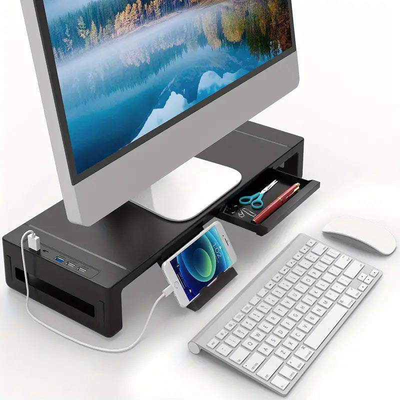 Ultimate Monitor Stand Riser: USB Hub, Data Port, and TYPE-C Charging Powerhouse
