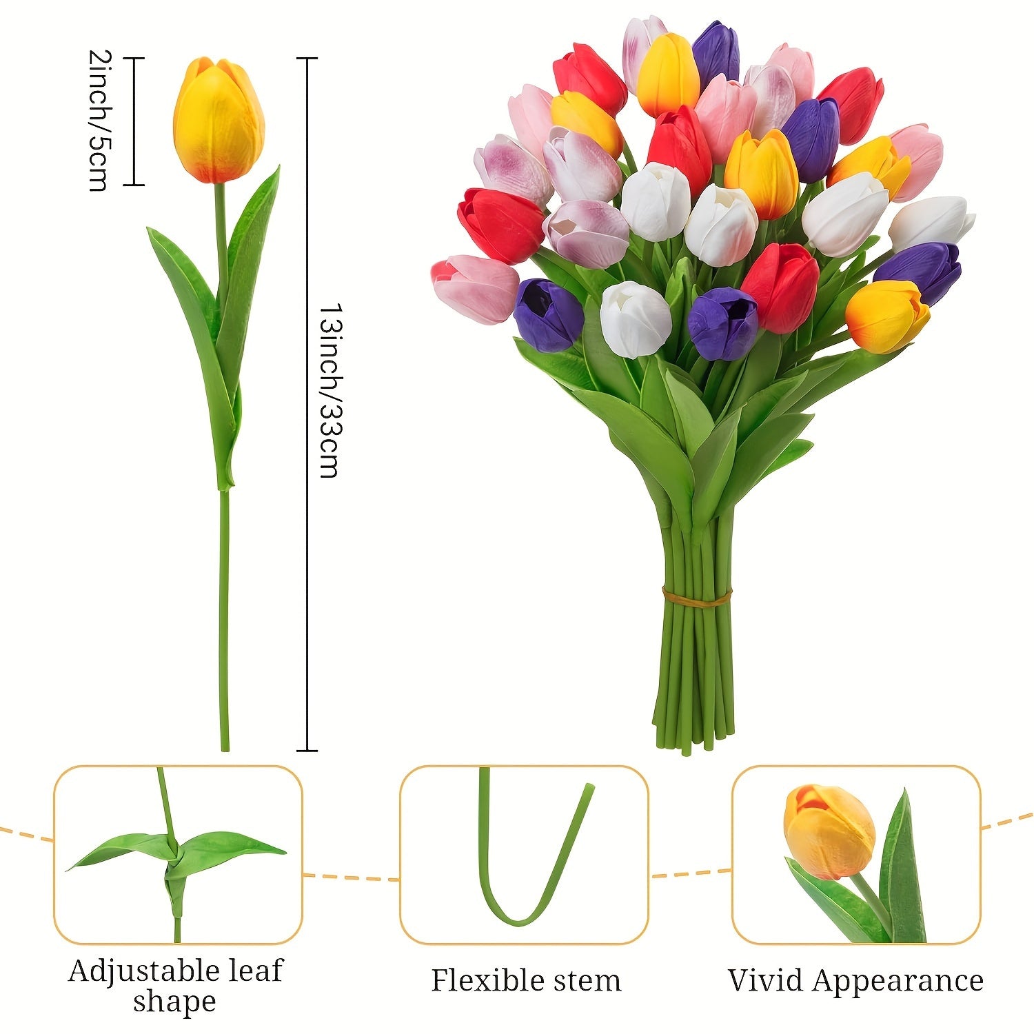 10Pcs Multi-Color Pu Artificial Tulip Bouquet For Decor