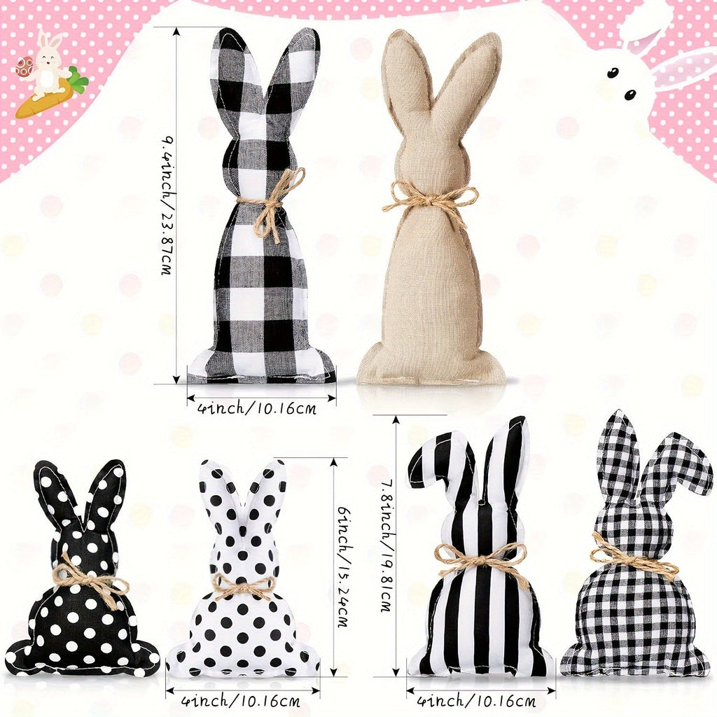 Set Of 6 Easter Bunny Decor With Polka Dot Baskets
