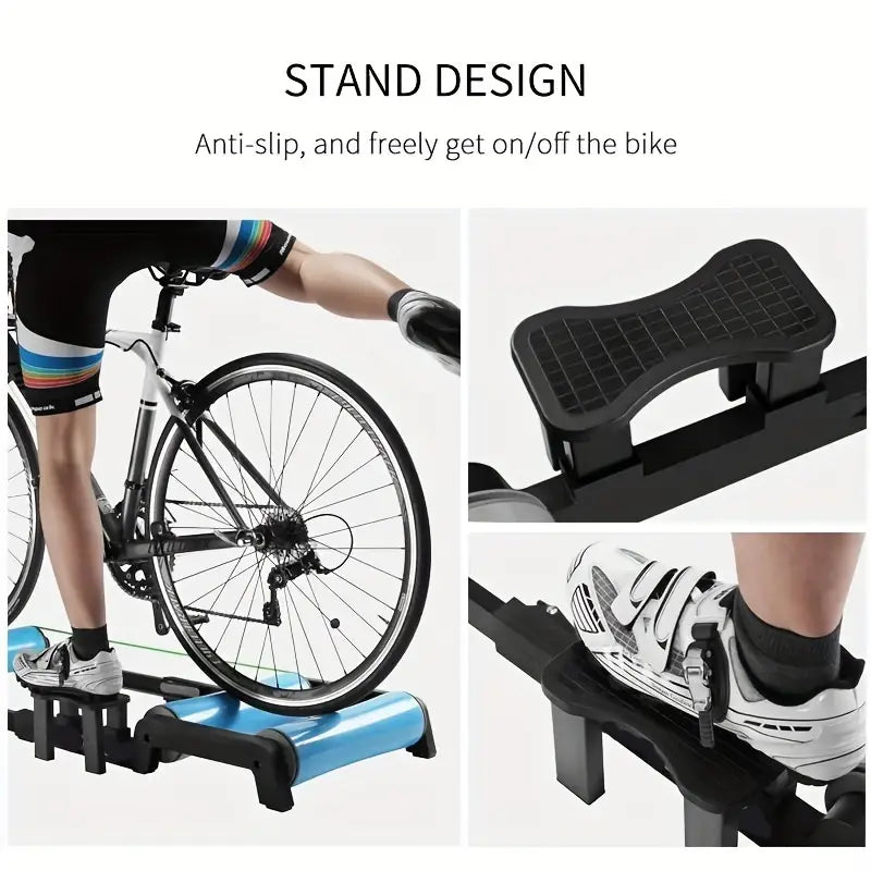 Quiet Indoor Cycling Trainer Rollers - Adjustable Resistance(Blue)