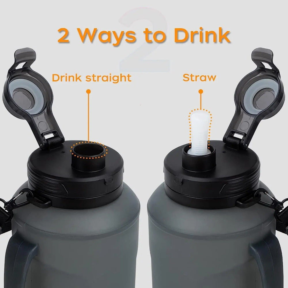 2L Collapsible Silicone Water Bottle with Straw & Time Marker