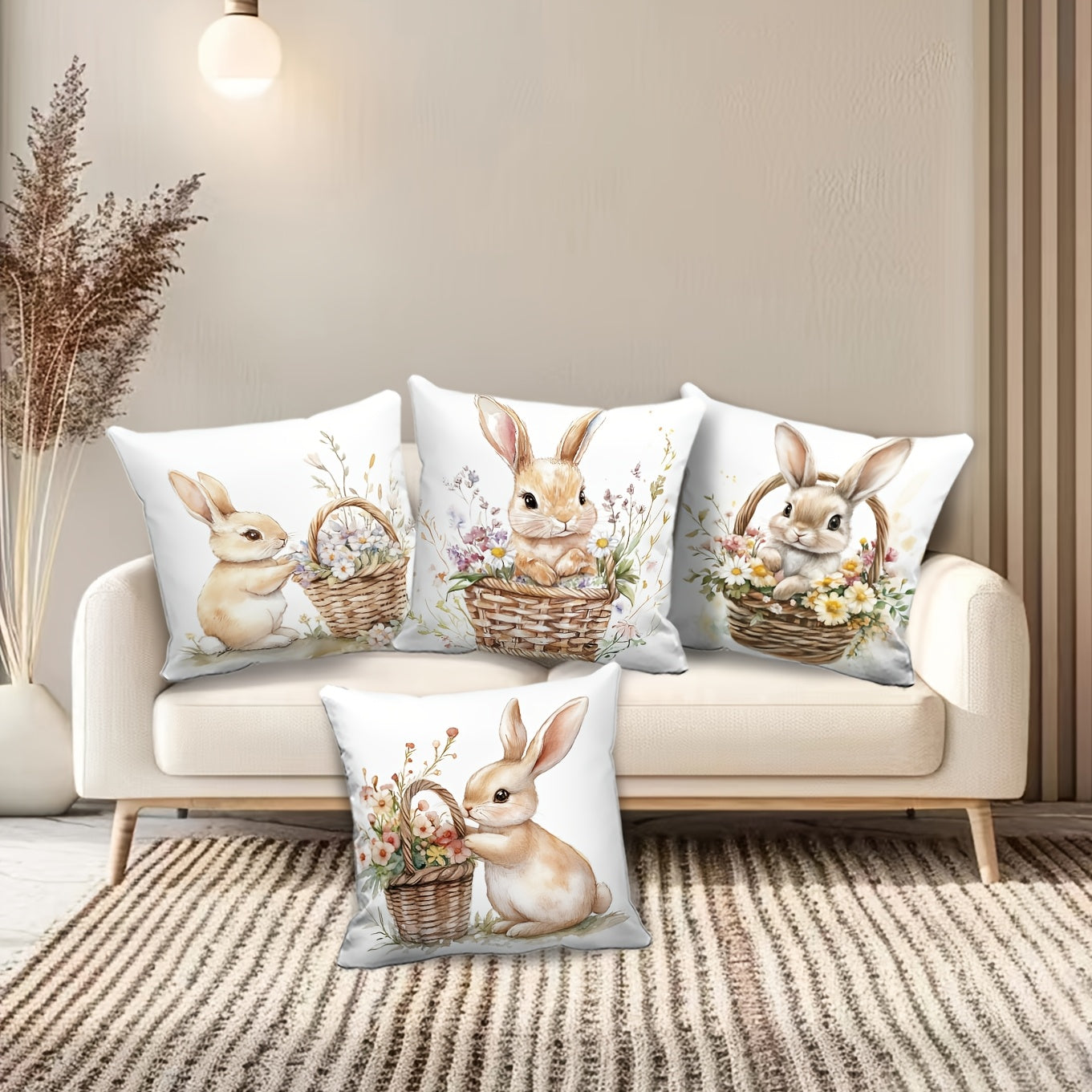 4pcs Multicolor Easter Bunny Floral Cushion Covers