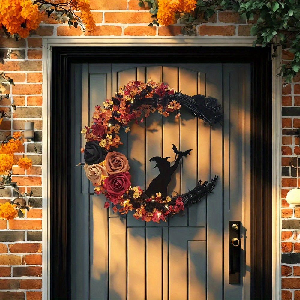 Gothic Halloween Wreath Witch Cat Moon Decor