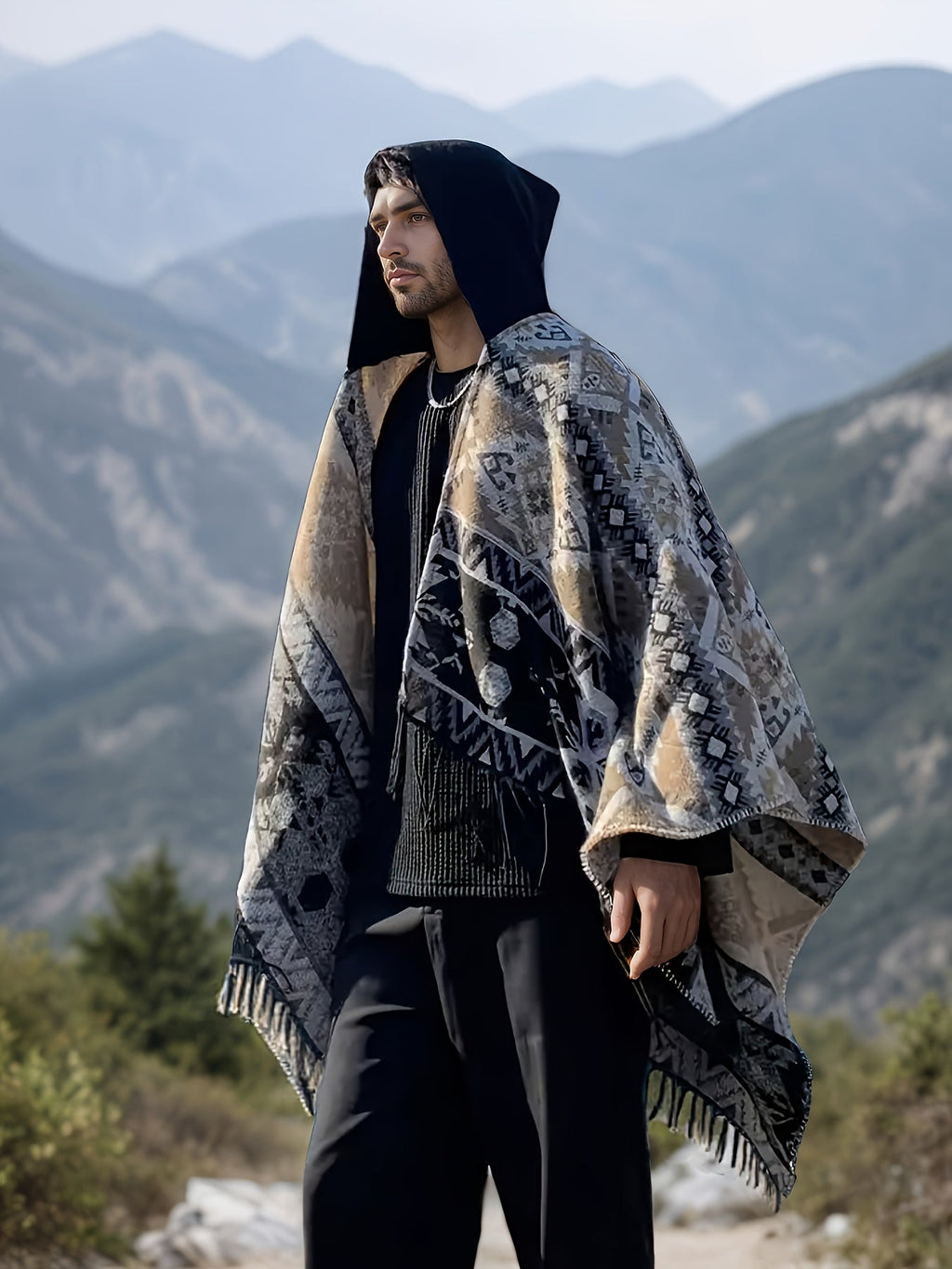 Western Cowboy Hooded Shawl Coat